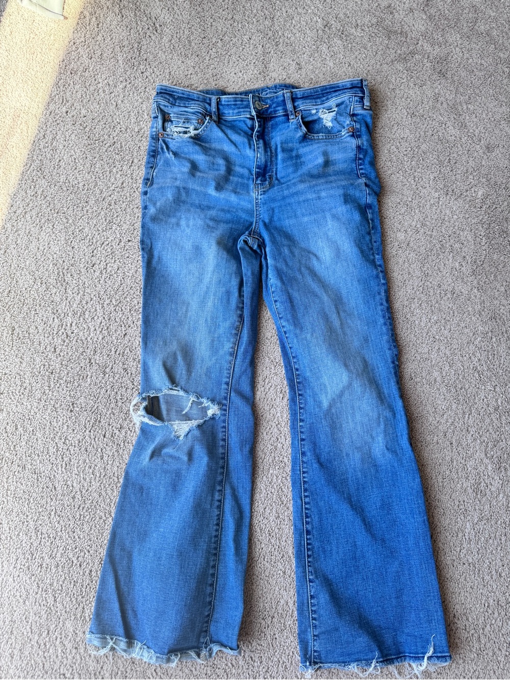 American Eagle Outfitters Blue Distressed Flare Jeans